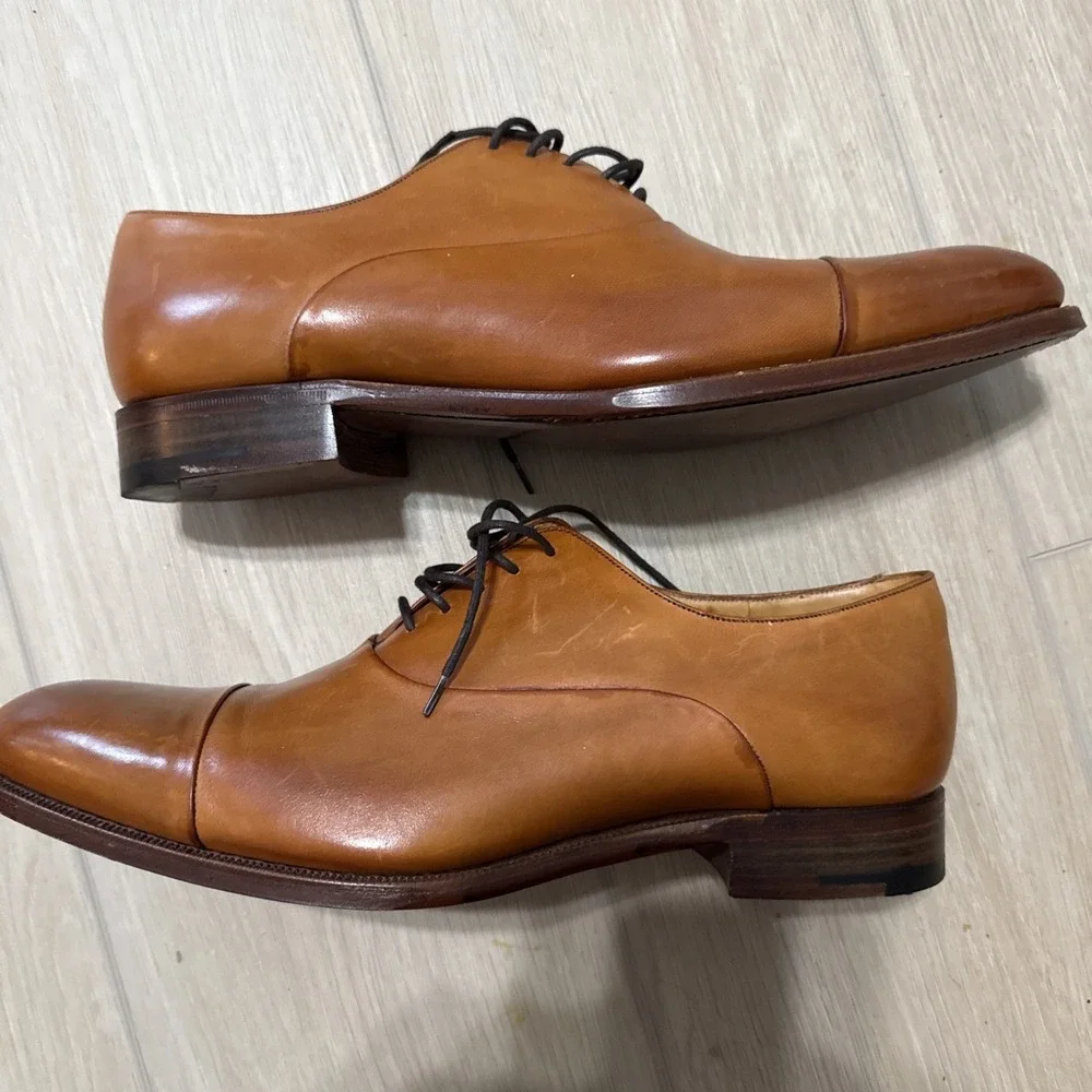 Men Size 9 F Shipton & Henage Cap Toe Camel Brown Lace Up Dress Shoes Oxford